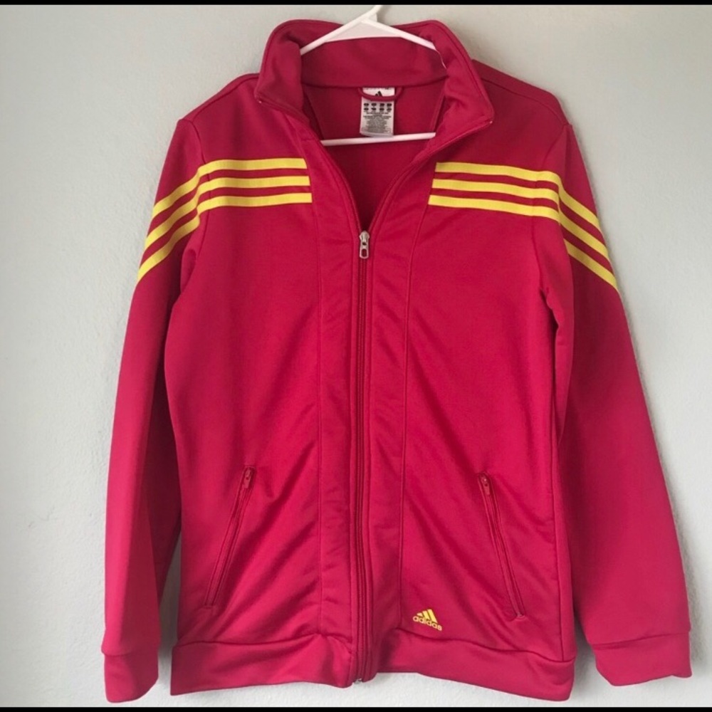 Adidas Response‎ Track Jacket Pink Yellow Full Zip Women’s Medium Athletic